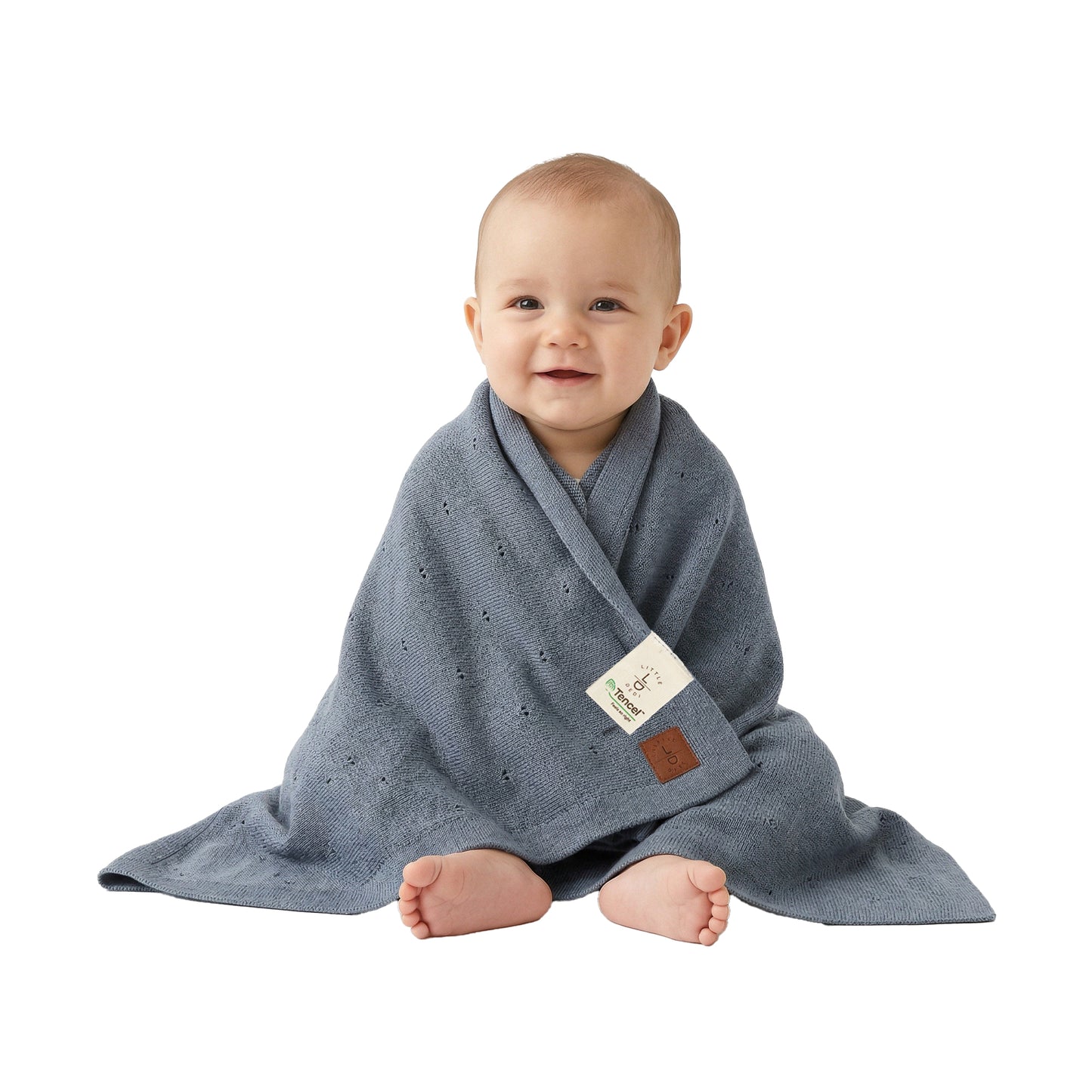 Little Dedi- 100% Tencel Lyocell Organic Baby Blanket – Double Layer, Breathable & Temperature Regulating – Oeko-TEX Certified – 30x40” – Gift Box + Ribbon Wrapped (Grey Blue)